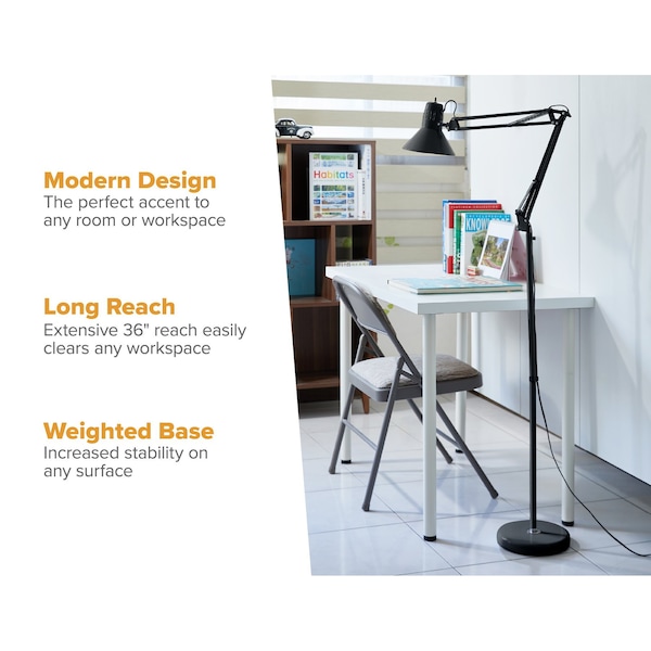 Swing Arm Metal Floor Lamp, Black